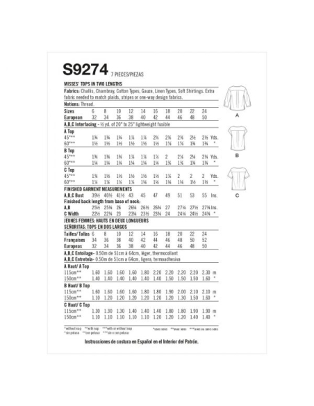 Patron Simplicity 9274.U5 -Top encolure arrondie et V