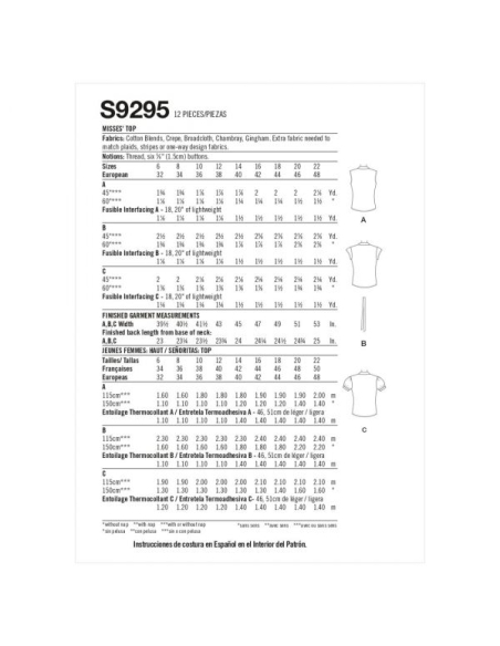 Patron Simplicity 9295.E5 - Chemise ajustée avec variations de cols et manches