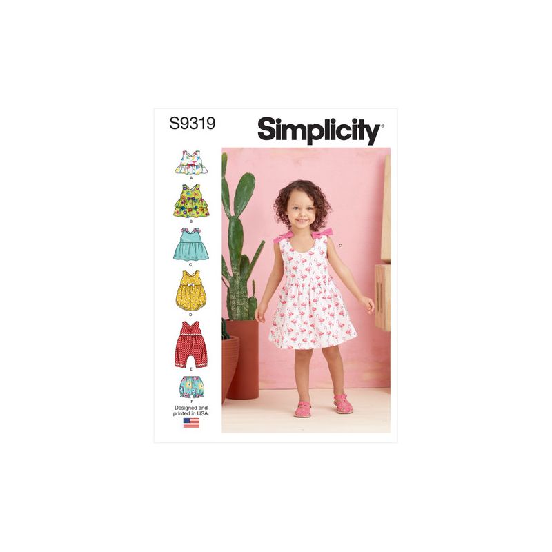 Patron Simplicity 9319.CAA - Ensemble Enfant Top, Robe, Combinaison et Culotte