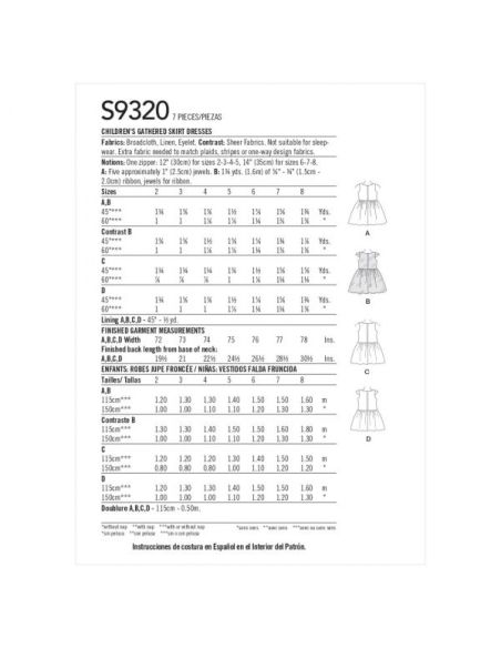 Patron Simplicity 9320.CDD - Robe Enfant froncée sous la taille