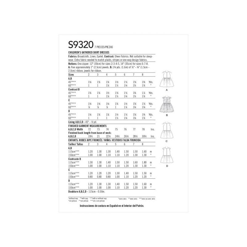 Patron Simplicity 9320.CL - Robe Enfant froncée sous la taille