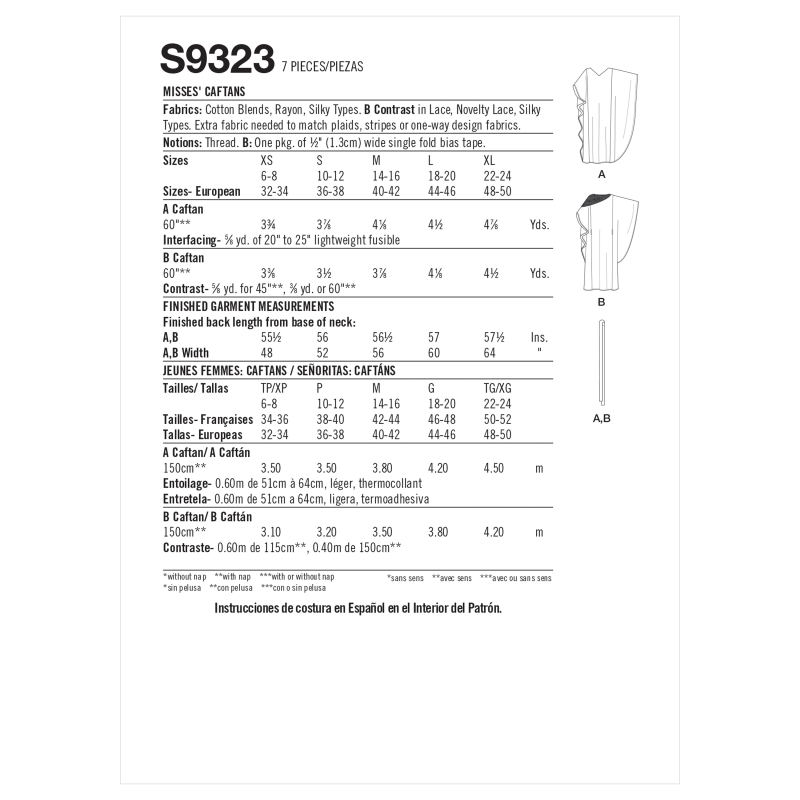 Patron Simplicity 9323.A - Robe Femme style Caftan