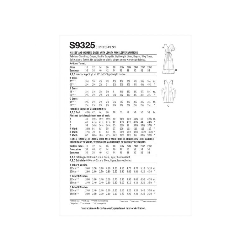 Patron Simplicity 9325.AA - Robe avec haut ajusté et empiècement