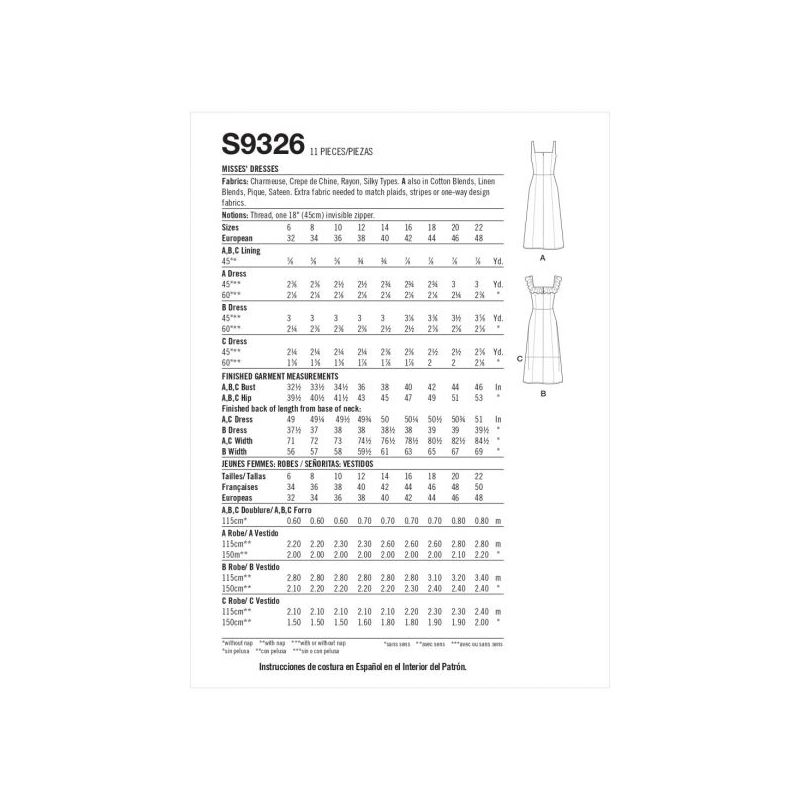 Patron Simplicity 9326.R5 - Robe Femme à bretelles avec haut ajusté