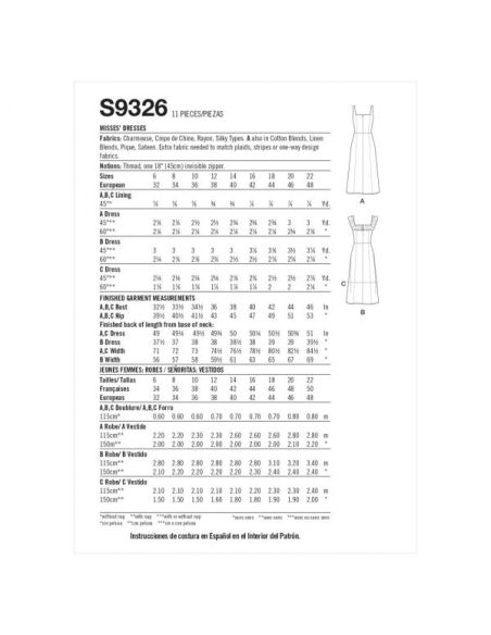 Patron Simplicity 9326.R5 - Robe Femme à bretelles avec haut ajusté