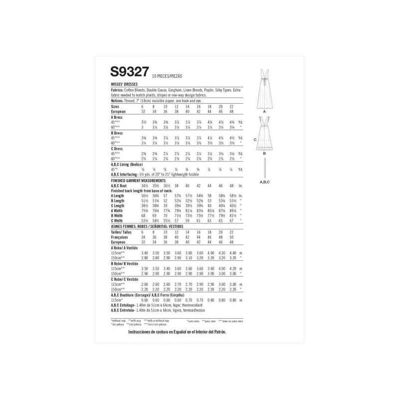 Patron Simplicity 9327.H5 - Robe Femme, décolleté V et bas évasés