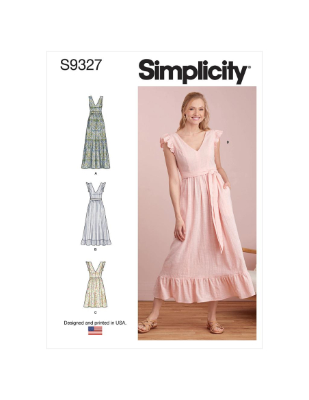 Patron Simplicity 9327.R5 - Robe Femme, décolleté V et bas évasés