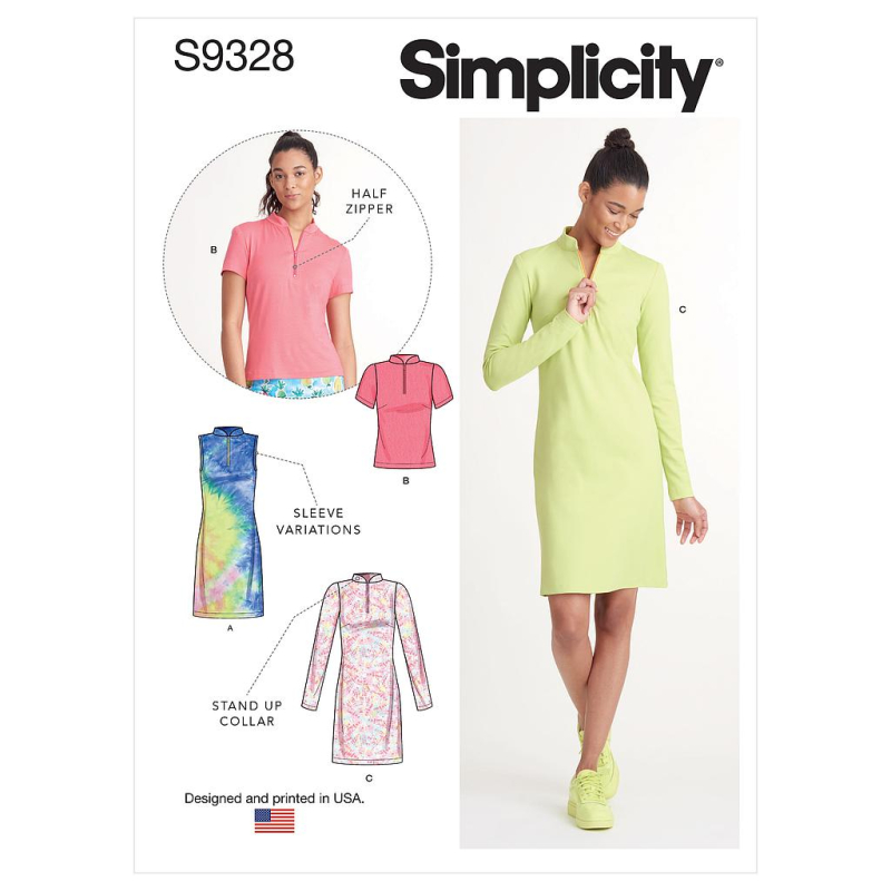 Patron Simplicity 9328.H5 - Robe et Top en maille avec col montant et 1/2 zip