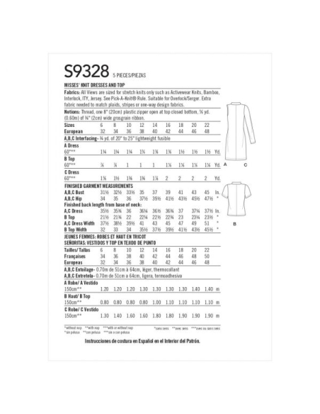 Patron Simplicity 9328.H5 - Robe et Top en maille avec col montant et 1/2 zip