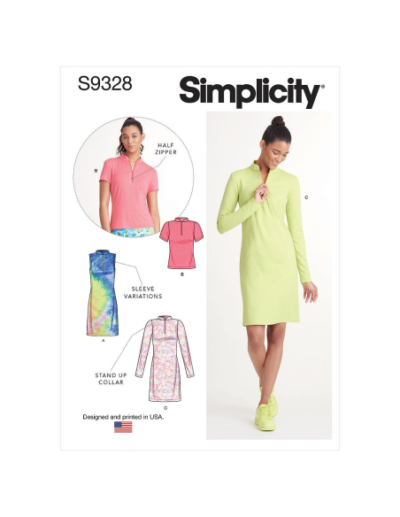 Patron Simplicity 9328.R5 - Robe et Top en maille avec col montant et 1/2 zip