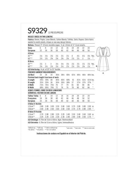 Patron Simplicity 9329.U5 - Robe avec haut croisé et manches raglan bouffantes