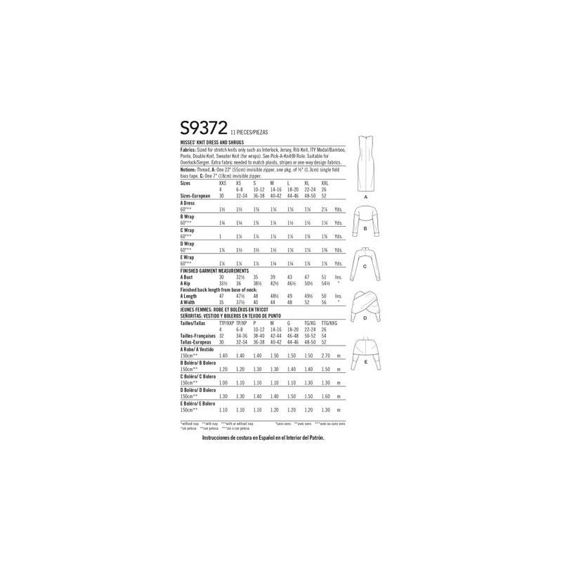 Patron Simplicity 9372.A - Robe et haussements d'épaules pour femme