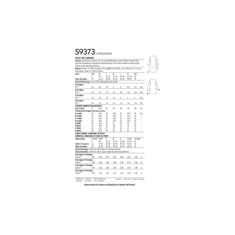 Patron Simplicity 9373.A - Cardigans en tricot pour femme