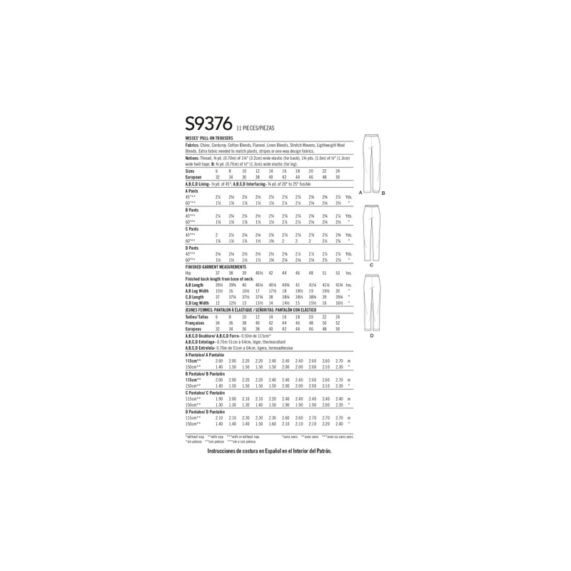 Patron Simplicity 9376.H5 - Pantalon à enfiler pour femme