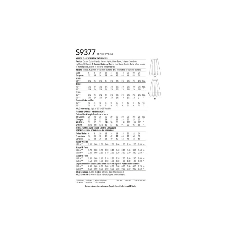 Patron Simplicity 9377.H5 - Jupes évasées pour femme en deux longueurs