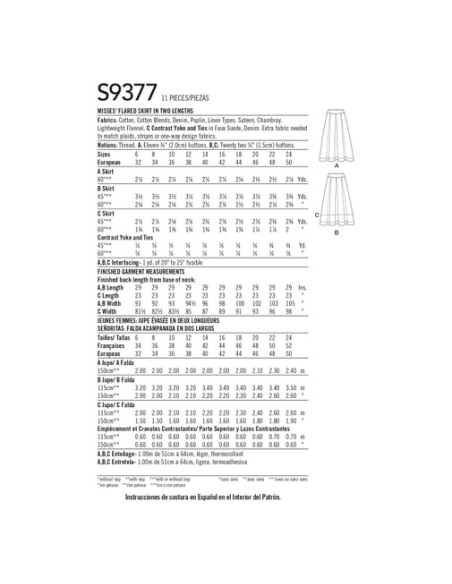 Patron Simplicity 9377.H5 - Jupes évasées pour femme en deux longueurs