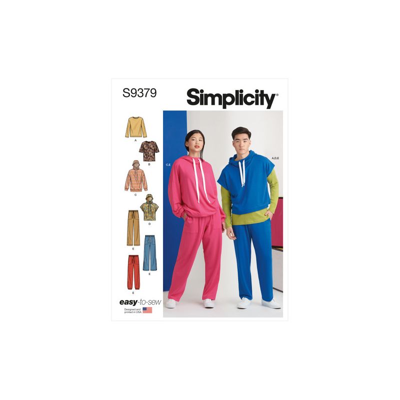 Patron Simplicity 9379.A - Sweats à capuche, pantalons et t-shirts unisexe surdimensionnés en tricot