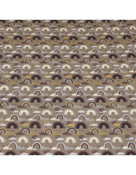 Jersey coton & élasthanne - Arc-en-ciel fond taupe
