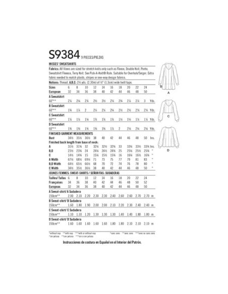 Patron Simplicity 9384.U5 - Sweat-shirts pour femme