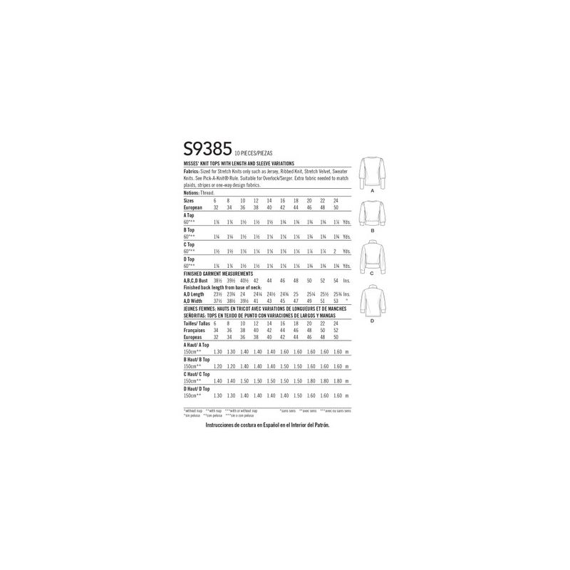 Patron Simplicity 9386.H5 - Lot de chemisiers pour femme