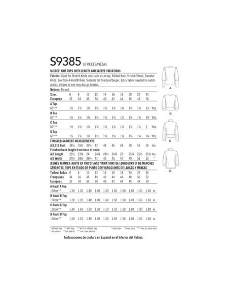 Patron Simplicity 9386.U5 - Lot de chemisiers pour femme