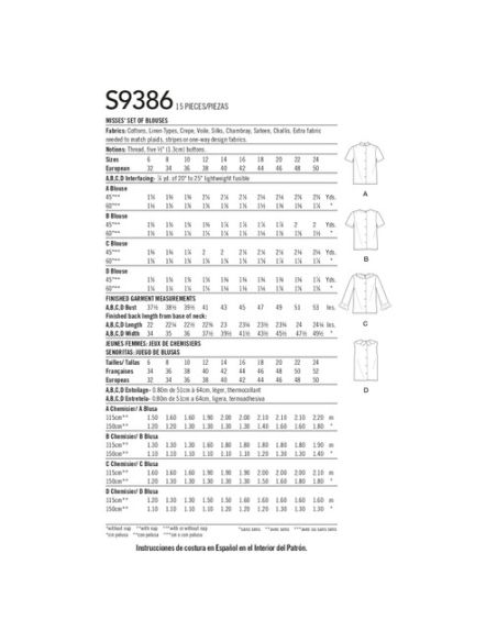 Patron Simplicity 9386.U5 - Lot de chemisiers pour femme
