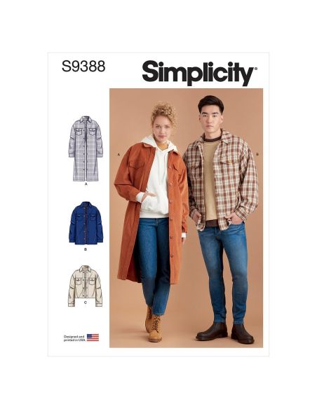 Patron Simplicity 9388.A- Vestes chemise unisexe
