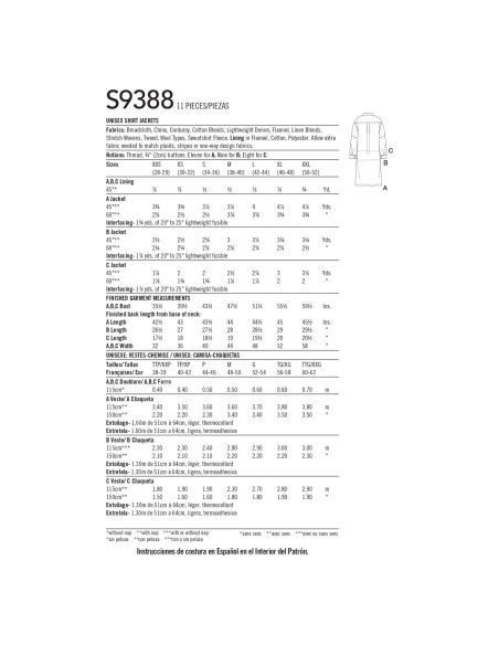 Patron Simplicity 9388.A- Vestes chemise unisexe