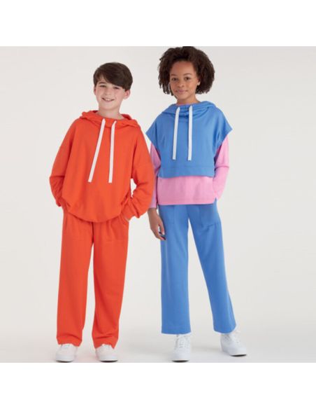 Patron Simplicity 9394.A - Sweats à capuche, pantalons et hauts en tricot surdimensionnés pour garçons et filles