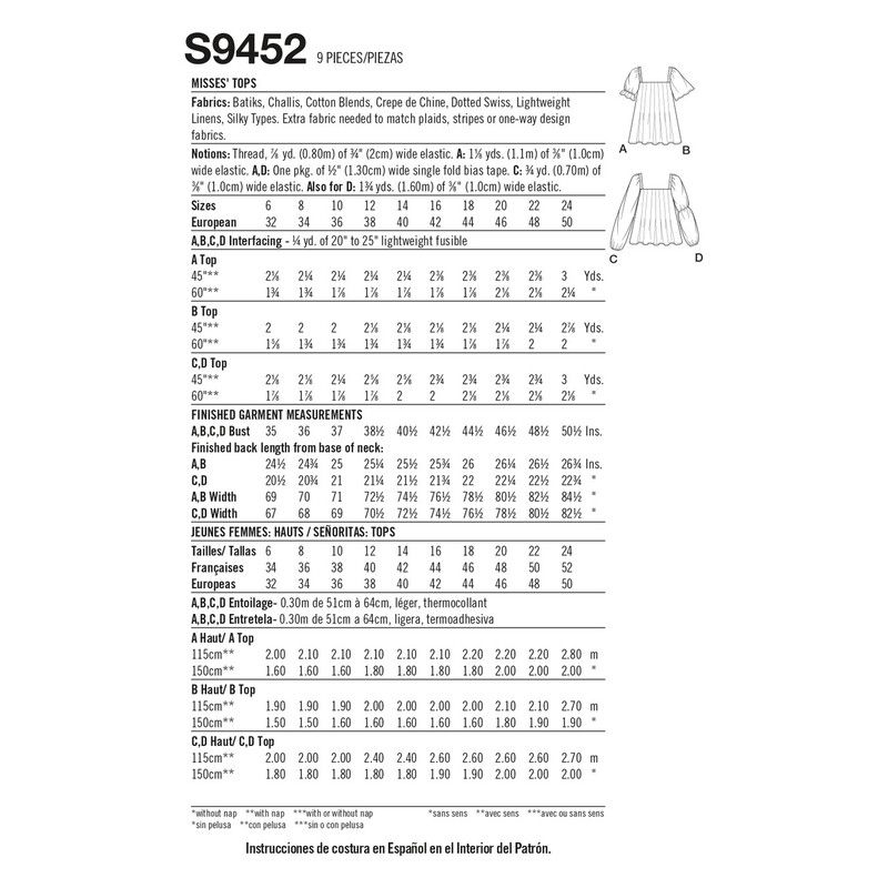 Patron Simplicity 9452.U5 - Hauts pour femme