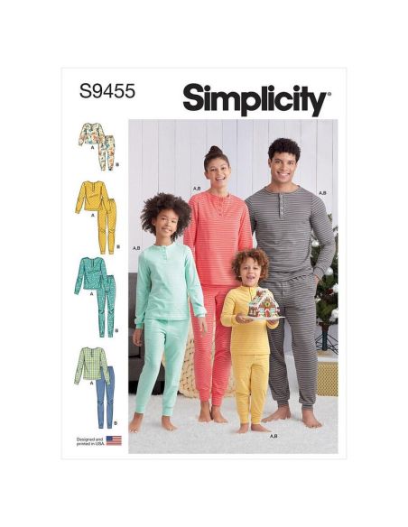 Patron Simplicity 9455.A - Pantalon et haut en tricot pour femme, homme et enfant