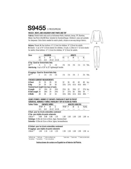 Patron Simplicity 9455.A - Pantalon et haut en tricot pour femme, homme et enfant