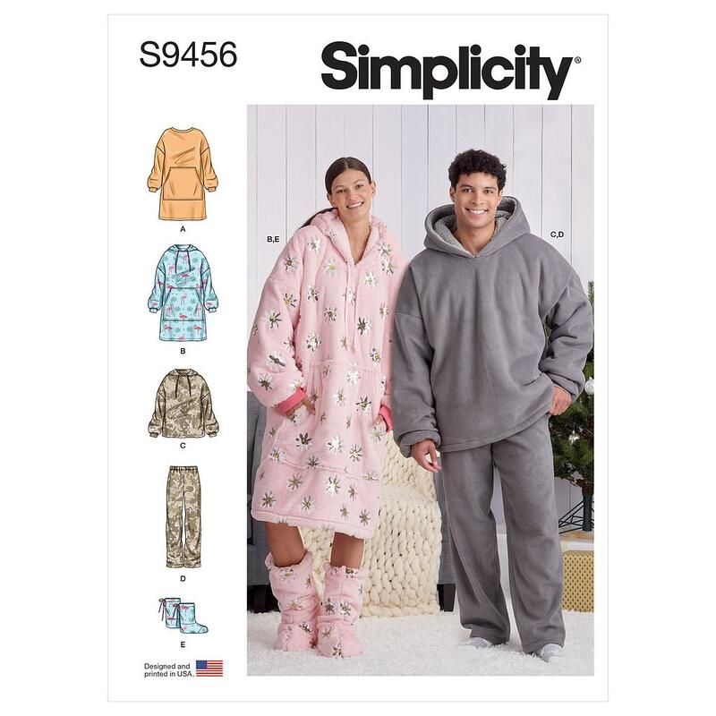 Patron Simplicity 9456.A - Sweats à capuche, pantalons et chaussons surdimensionnés unisexes