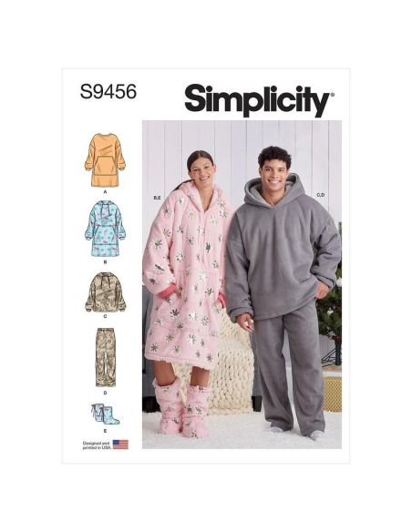 Patron Simplicity 9456.A - Sweats à capuche, pantalons et chaussons surdimensionnés unisexes