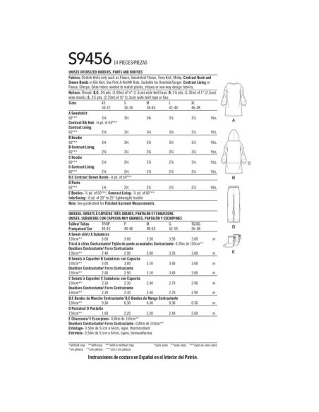Patron Simplicity 9456.A - Sweats à capuche, pantalons et chaussons surdimensionnés unisexes