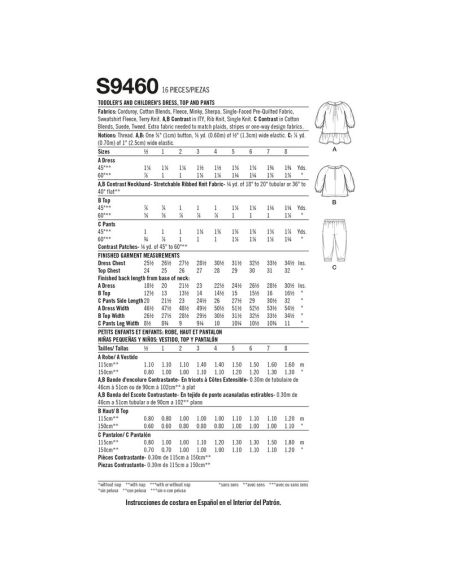 Patron Simplicity 9460.A - Robe, haut et pantalon pour tout-petits et enfants