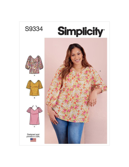 Patron Simplicity 9334.AA - Top ample avec decollete V e variations de manches raglan