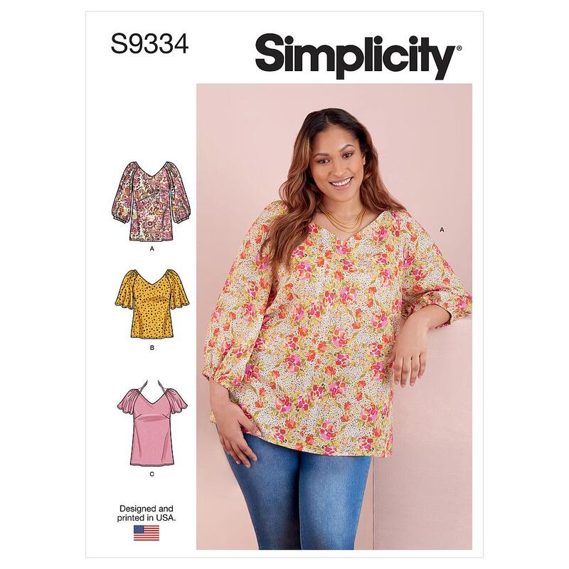 Patron Simplicity 9334.BB - Top ample avec decollete V e variations de manches raglan