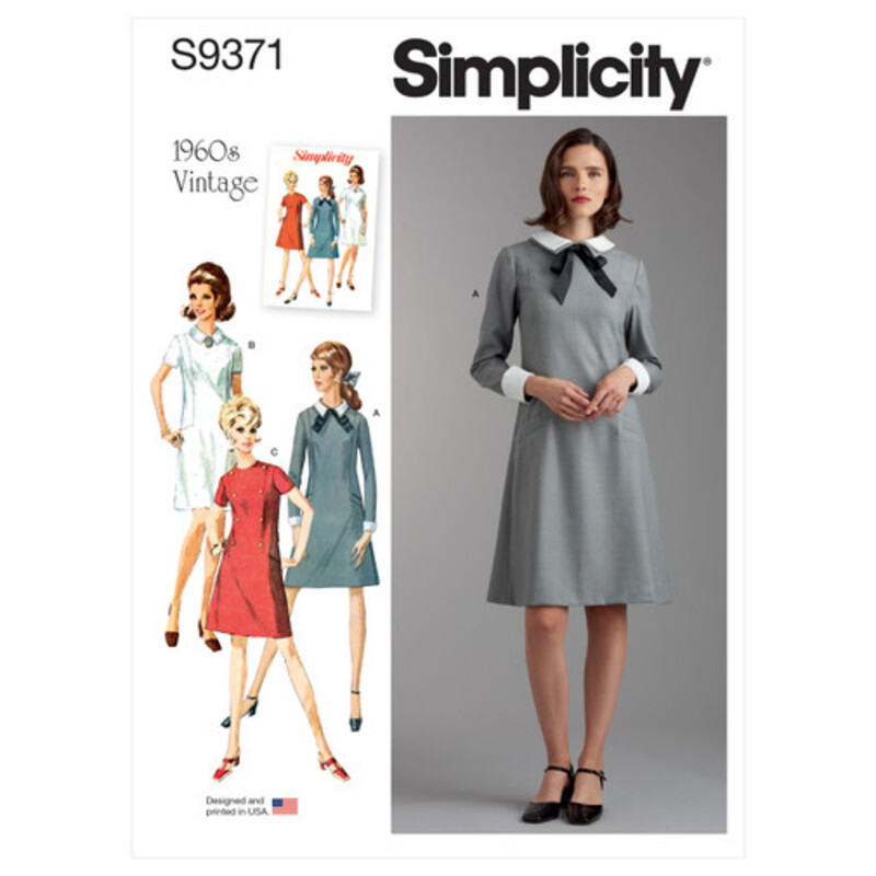 Patron Simplicity 9371.F5 - Robe pour femme et femme avec variations de col, de manchette et de manche