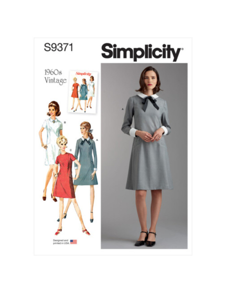 Patron Simplicity 9371.F5 - Robe pour femme et femme avec variations de col, de manchette et de manche