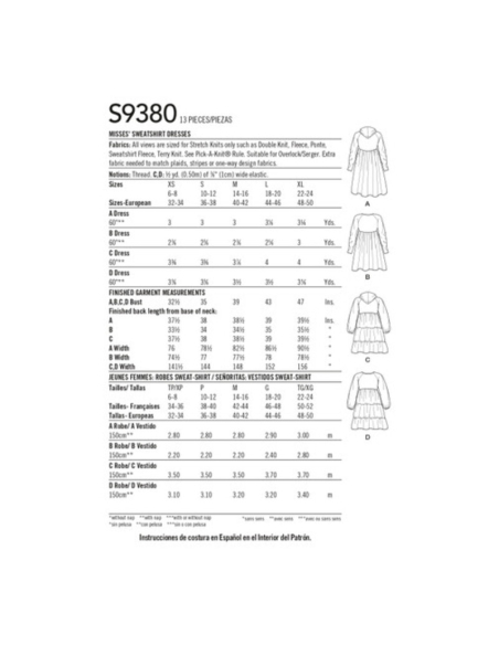 Patron Simplicity 9380.A - Robes sweat pour femme