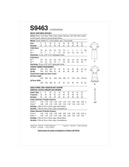 Patron Simplicity S9463.H5 - Robe-chemisier avec ceinture pour jeunes filles