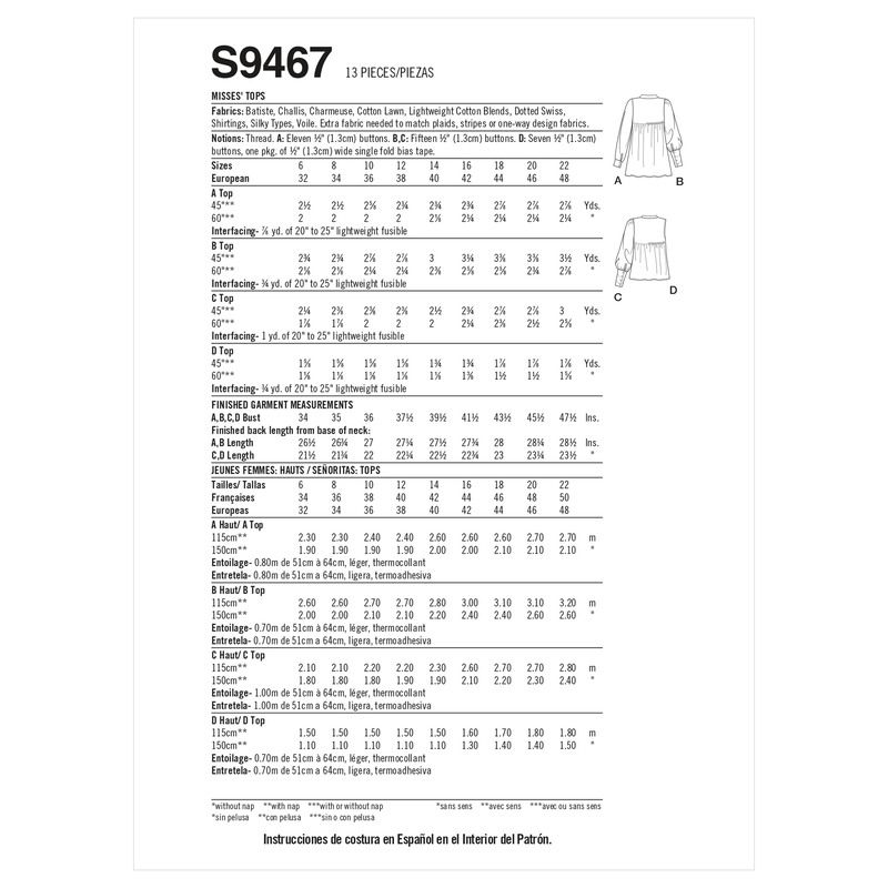 Patron Simplicity S9467.R5 - Hauts pour jeunes filles