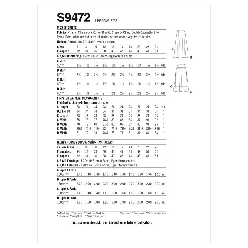 Patron Simplicity S9472.U5 - Jupes pour jeunes filles