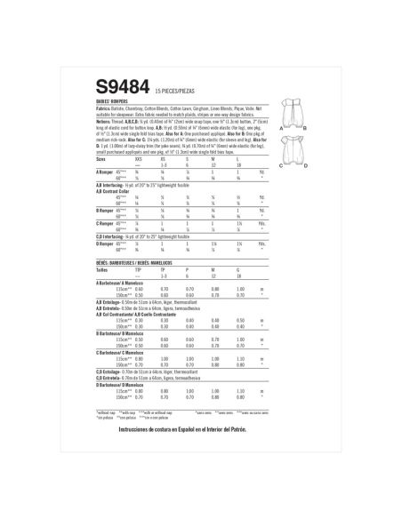 Patron Simplicity S9484.A - Barboteuses pour bébés