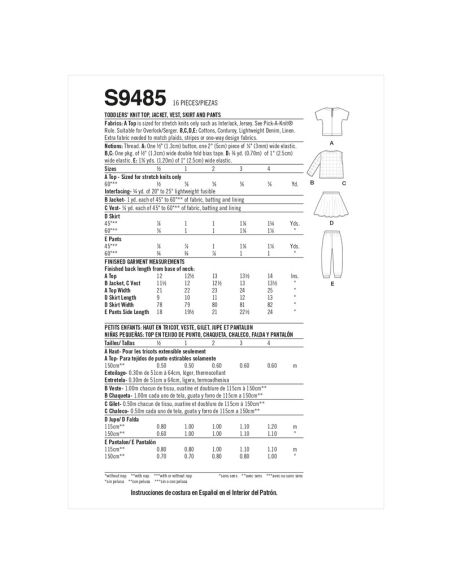 Patron Simplicity S9485.A - Haut en maille, Veste, Gilet, Jupe et Pantalon pour tout petits