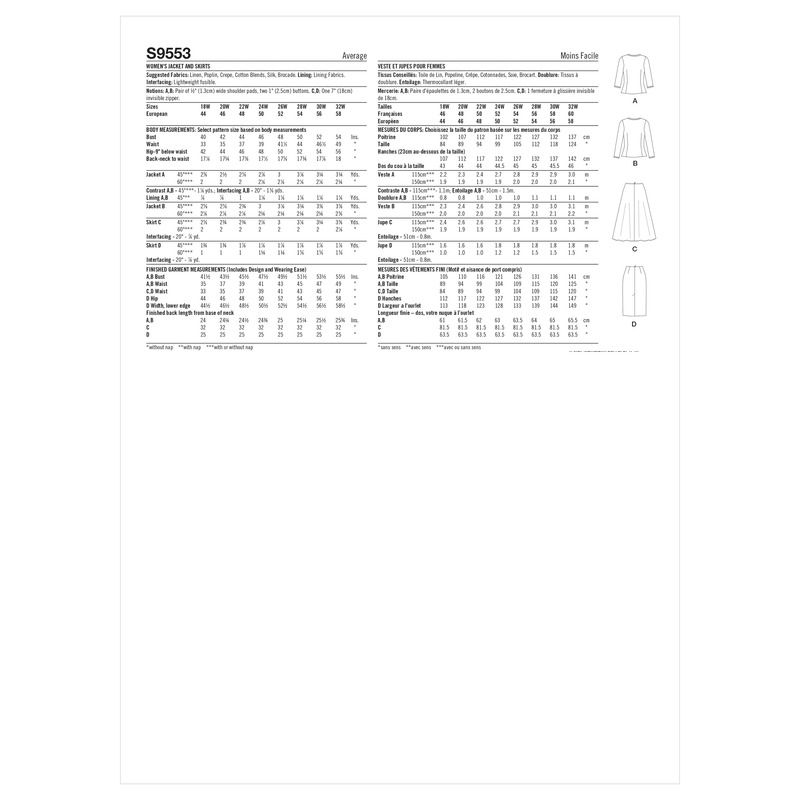 Patron Simplicity S9553.FF - Veste et Jupes pour dames