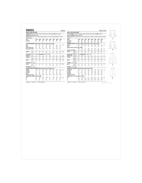 Patron Simplicity S9553.FF - Veste et Jupes pour dames