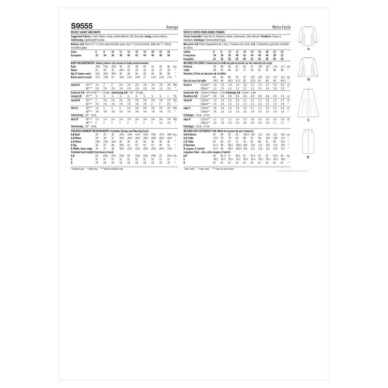 Patron Simplicity S9555.U5 - Veste et Jupes pour jeunes filles