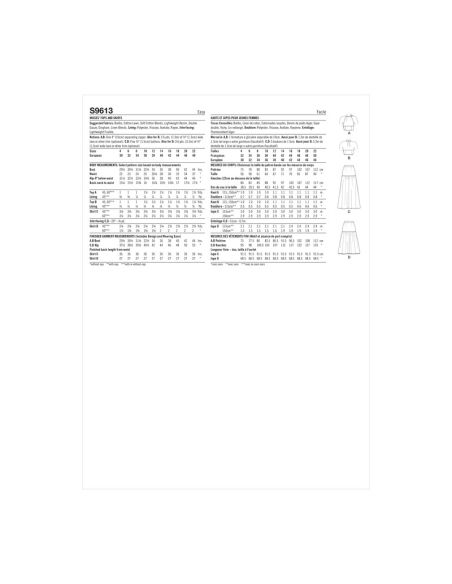 Patron Simplicity S9613.D5 - Hauts et Jupes pour jeunes filles